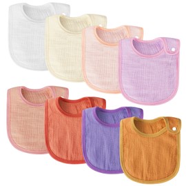Aolso 8PCS Muslin Baby Drooling Bibs, Baby Bibs for Infants Girls & Boys, Baby Bandana Drool Bibs Cotton, Waterproof Cotton Baby Bibs, 6 Absorbent Layers Muslin Bibs for Drooling and Teething