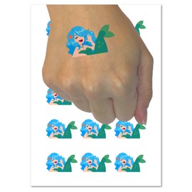 Cute Mermaid Sitting in Pocket Temporary Tattoo Water Resistant Fake Body Art Set Collection - 54 1" Tattoos (1 Sheet)