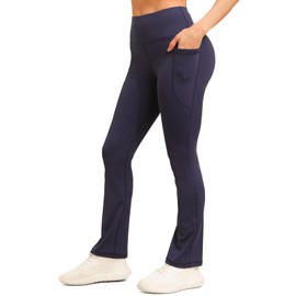 Earricent Women's Yoga Pants Flare Leggings High Waist Tummy Stretchy Pant with Pockets for Yoga, Gym, Daily (Navy,XXL)