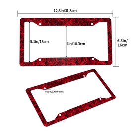 Rose License Plate Frame - 1 Pcs Funny Aluminum Car License Plate Cover Gorgeous Red Roses License Plate Holder Universal US-Canada 4 Hole Auto Car Tag for Women/Men