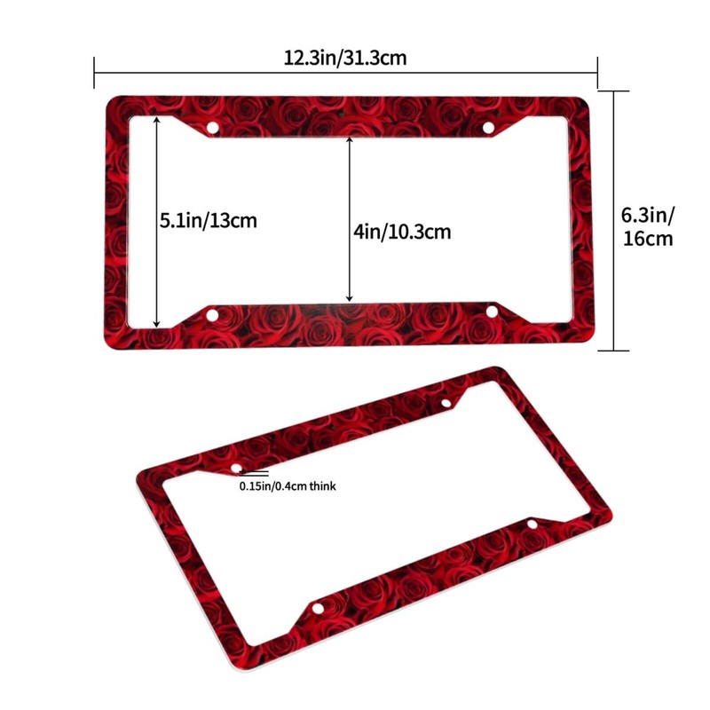 Rose License Plate Frame - 1 Pcs Funny Aluminum Car