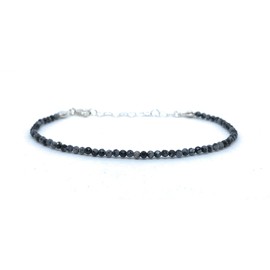 Damenarmband Snowy Obsidian Naturstein 2 mm dick 925er Sterlingsilber verstellbar von 16 cm bis 19 cm