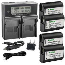 Kastar 4-Pack DMW-BLK22 Battery and AC LCD Dual Fast Charger Compatible with Panasonic Lumix GH5 II Mirrorless Digital Camera, Panasonic Lumix GH6 Mirrorless Digital Camera
