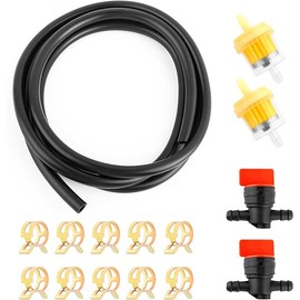 6.56Ft 1/4 Inch Fuel Line Hose for Small Engine Fuel Line,Motorcycle Fuel Line Kit with 2 Motorcycle Fuel Filter,10 Clamps,2 Line Fuel Valves,Universal Fuel Hose Fit Lawn Mowers,Tractors