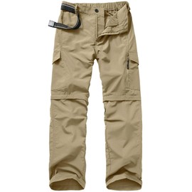 Mens Hiking Pants Quick Dry Lightweight Fishing Pants Convertible Zip Off Cargo Work Pants Trousers #6088,Khaki,30