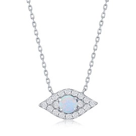 Beaux Bijoux Collar de plata de ley con ópalo blanco y azul con diamantes de imitación CZ de 40,6 cm + 2 pulgadas, para mujeres o adolescentes, Metal, creado, ópalo blanco,