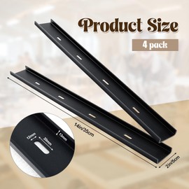 Blulu 2 Pcs 14" L X 2" W C Channel Steel Support Metal Support Bracing Hidden C Bracket for Table Top Live Edge Slab Woodworking, Black Coat Finish