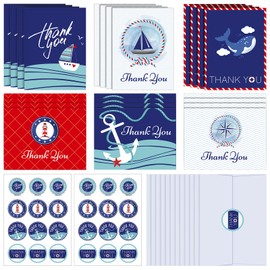 Hotop Sets Cruise Staff Thank You Cards Cruise Nautical Thank You Note Cards with Sticker Envelopes for Cruise Carnival Card Accessories Multicolor