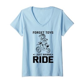 Womens Forget toys i just wanna ride Dirt bike for boys dirtbike V-Neck T-Shirt
