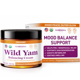 Crema de ñame silvestre orgánico para mujeres - Bálsamo equilibrante de 2 onzas líquidas enriquecido con trébol rojo Vitex, cimicífuga, vitaminas y mi
