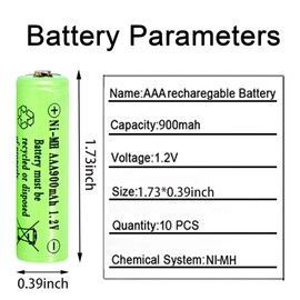 Lombaour 10 Packs 1.2v AAA 900mAh Ni-MH Rechargeable Batteries for Solar Lights Solar Lamp(Triple A Size)
