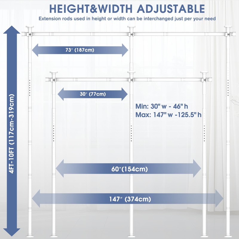 AKTOP Room Divider, No Drilling Curtain Tension Rods Wall Divider