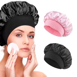 Henyall Silk Bonnet,2 Pcs Silk Hair Wrap Satin Bonnet,Hair Bonnet for Sleeping,Soft Elastic Band Sílk Bónnets for Long and Curly Háir（Pink and Black)