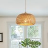 Bamboo Pendant Light Fixture One-Light Adjustable Rustic Basket Handmade Woven