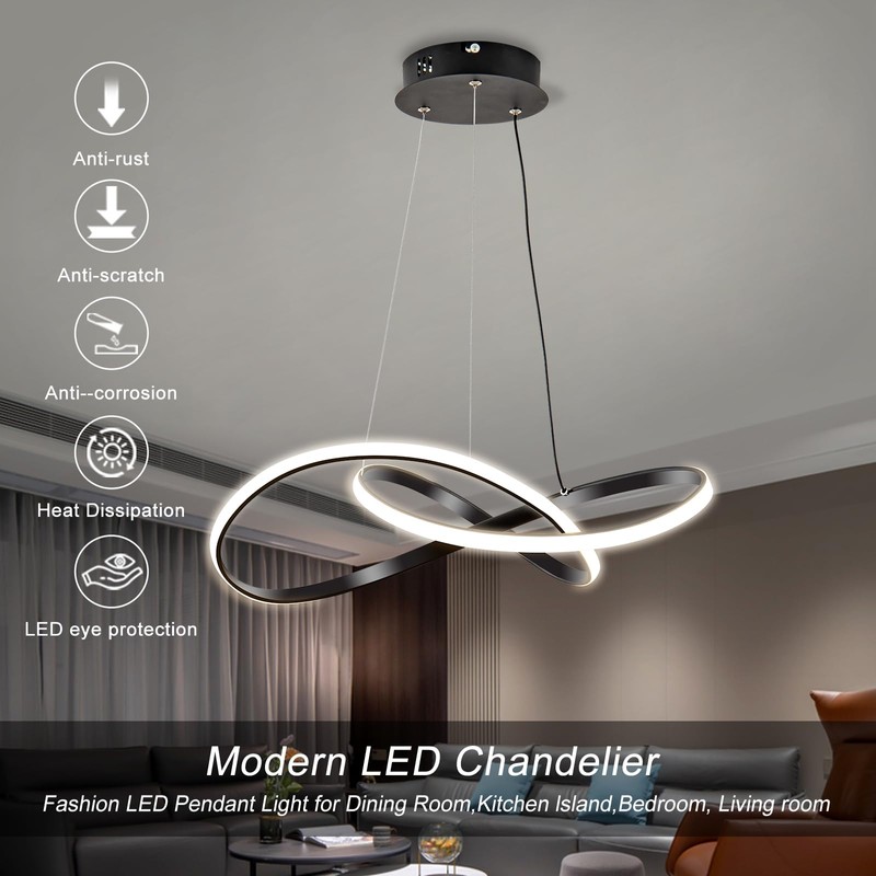 Viruhaka Modern LED Pendant Light Fixture,Black Contemporary Ceiling Hanging Fixture