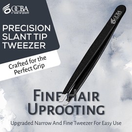 OCBA Tweezers for Facial Hair Women & Men for Precise Grooming of Eyebrows - Professional Stainless Steel Black Color Coated Eyebrow Tweezers for Ingrown Hair on Nose Ear (Glittery Black)