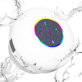 FKLBBLPM Waterproof Bluetooth Speaker - Powerful Suction Cup Design, 10-Meter Bluetooth, IPX7waterproof and dustproof, RGB Colorful Lighting Effects, Bathroom/Outdoor Sports Companion(White)