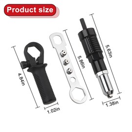 Sandfren Car Rivet Gun Adapter, Alloy Steel Riveter Gun Adapter Kit with Handle Grip & 4 Rivet Head for Cordless Electric Power Drill, Pop Riveting Nut Tool Drill Attachment, Universal Fit