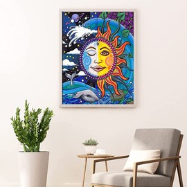 EastyGold Diamond Painting 5D DIY Art Sun Moon Face Gods Round Diamond Painting Kits Full Drill for Adults Kids Rhinestone Embroidery Picture Handcraft Home Wall Decoration Gifts 11.8” x 15.8”
