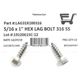 FAS (10) 5/16 x 1" 316 Stainless Steel Hex Head Lag Bolts Lag Screws MARINE GRADE