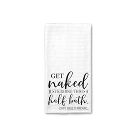 YmeerGifts Get Naked Kitchen Towel - Funny Hand Towel for Bathroom - Funny Bathroom Hand Towels - Tea Towel, Kitchen Décor, Dish Towel, 16”x24”, White