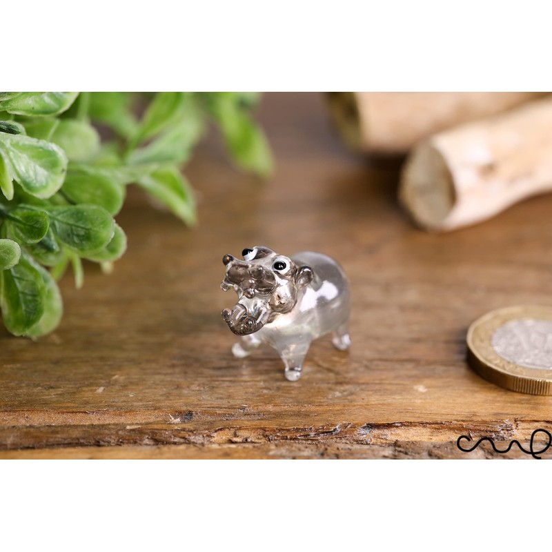 redchocol8® Tiny Handmade Little Glass Hippopotamus Grey Gloss Garden Decor