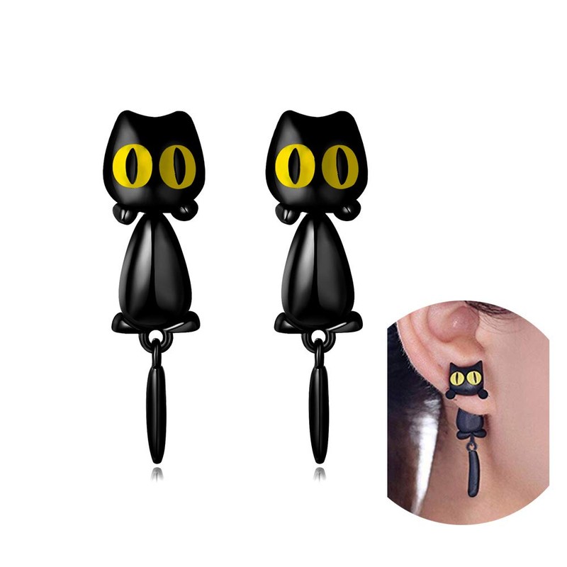 黒猫 耳飾り 耳輪 ねこ ネコ柄 猫が揺れる猫好き プレゼント3D 立体 耳飾り アクセサリー