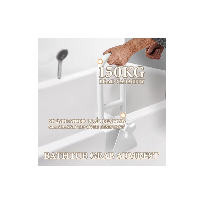 Bathtub Grab Rails, Adjustable Width 9-17cm and 4 Heights,150kg Load