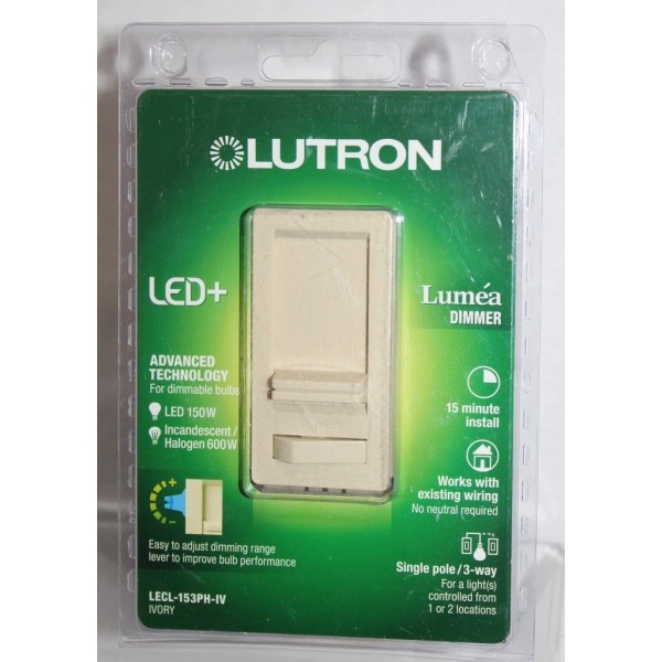 Lutron Lumea Slide Dimmer Switch Ivory 1-Pole 3-Way LECL-153PH-IV -