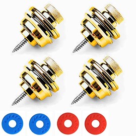 Miwayer Guitar Strap Locks Flat Round Head Heavy Duty Metal Button Security Straplock, Dual Design Strap Retainer System 4PCS with 4 Rubber Block for Electric Acoustic Guitar,ukulele