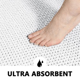 YOKUPOTAC Chenille Bath Mat Non Slip: Absorbent Bathroom Mats 50x80 cm - Anti Slip Machine Washable Bathroom Floor Rugs for Bathroom - Quick Dry BathMat Bath Rug for Tub Elderly (White, 50 x 80 cm)