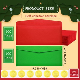 200 Pcs Christmas Colored Envelope Self Adhesive Number 10 Envelopes with 200 Pcs Embossed Gold Foil Sticker Holiday Festive Red Green Envelopes Merry Christmas Envelope Seals for Mail Gift Supplies