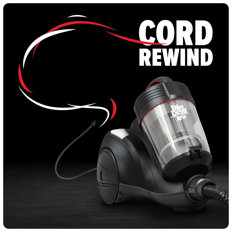 Dirt Devil Bagless Canister Vacuum Cleaner with Cord Rewind for