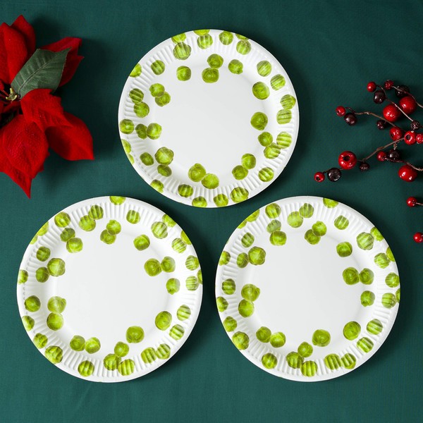 Talking Tables (Talking Table) Paper Plates (20 cm) Brussel Sprout Pattern (Sprouting)