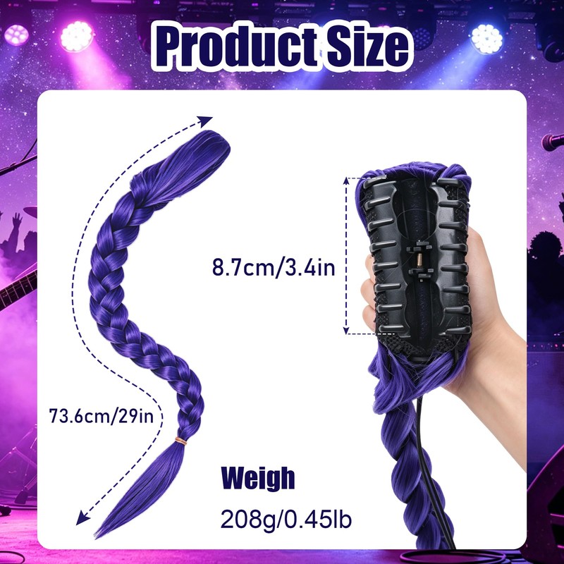 MORTICIA Long Purple Braided Ponytail Hair Accessory, 29 in Clip-On