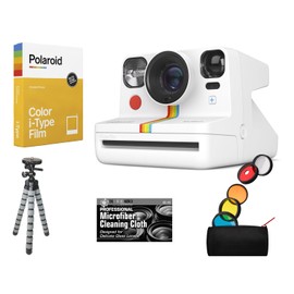 Bundle of Polaroid Now R Plus Generation 2 Bluetooth Connected I-Type Instant Film Camera (White) + Table Tripod + Pack of Film + Microfiber Cloth