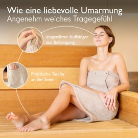 Liebenstein® Women's Premium Sauna Kilt with Buttons - Available in 2 Sizes - Made of Finest Cotton - Ideal Fit for a Non-Slip Sauna Experience - Sauna Towel Women's Fluffy & Soft, beige