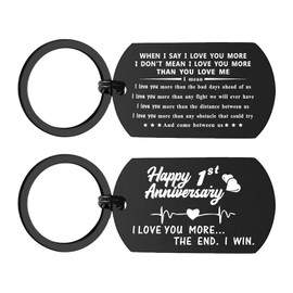 ENGZHI 1st Anniversary Keyring Gifts for Him, I Love You More The End I Win, 1 One Year Wedding Anniversary Husband Boyfriend