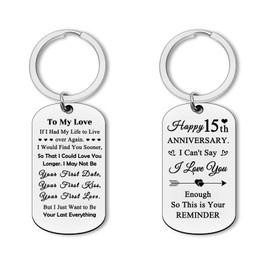 15 Year Anniversary Keyring for Him Her 15th Wedding Anniversary Keychain for Husband Wife Anniversary Present for Men Women Couple Him and Her Christmas Birthday Valentines Day Gift