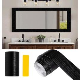 Alened Alened 10M Black Wood Grain Mirror Tape Border Peel and Stick Wallpaper, Removable PVC Waterproof Bathroom Mirror Frame Sticker Trim, Kitchen Wallpaper Self Adhesive Decor Sticker 3.14" x 393"