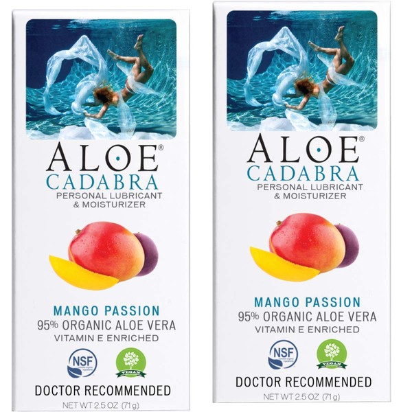 Aloe Cadabra Flavored Personal Lubricant Organic, Natural Mango Passion Lube for Women, Men & Couples, 2.5 Oz (Pack of 2)