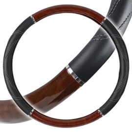 BDK Black/Dark Wood Grain Soft Leather Grip Big Rig Steering Wheel Cover for Trucks 18" Inch Large (Cherry Wood)