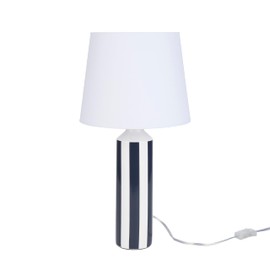 Nourison 22" Blue & White Striped Ceramic Cylinder Table Lamp for Bedroom, Living Room, Console, Entryway