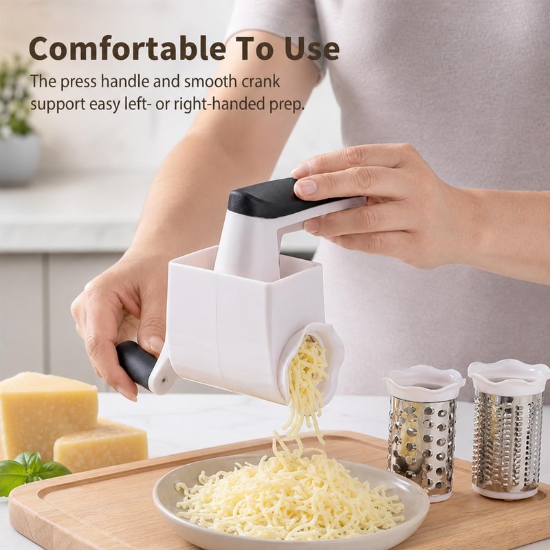 Cheese Grater Hand Crank, 3 Stainless Steel Drums ABS Cheese
