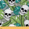 Feelyou Skull Fabric by The Yard, Palm Leaves Skeleton Pattern