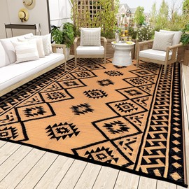 LILIOFFIC Outdoor Rugs - Reversible Mats, 5'x8' Plastic Straw Rug for Patio Clearance Waterproof, Indoor Outdoor Area Rug Carpet for Outside, RV, Deck, Picnic, Beach, Trailer, Camping, Black & Brown