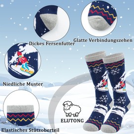 ELUTONG Children's Ski Socks, 1 Pair Thick Winter Snowboarding Breathable Thermal Socks for Outdoor Sports, Boys Girls 3-12 Years, 01 Navy