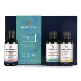 Naissance Recovery Box Gift Set with 3 Relaxing Organic Vegan Massage Oils for Sports Therapy, Warming Massage Oil for Men and Women