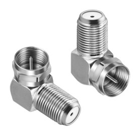 poeland 2pcs F Type Right Angle Coaxial Cable Connector, 90 degree F-Type RG6 Male to Female Adapter for Wall Mounted TVs, Wall Plates, Coax Cable (Sliver)