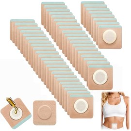 50 Pcs Parches para Ombligo de Algodón Orgánico Autoadhesivos Transpirables y Absorbentes 6 x 6 cm Parches Desechables Color Piel para Abdomen